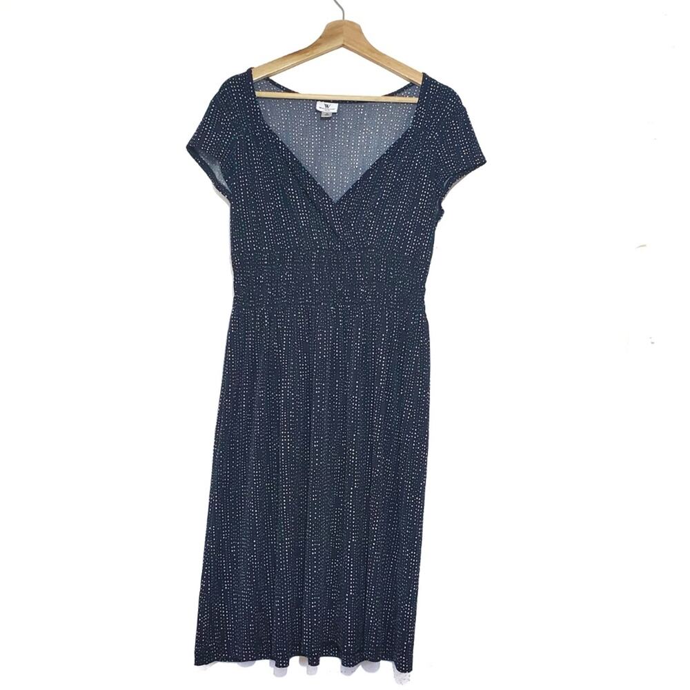 Worthington | Stretch Polka-dot Shirred Waist Cap Sleeve Dress